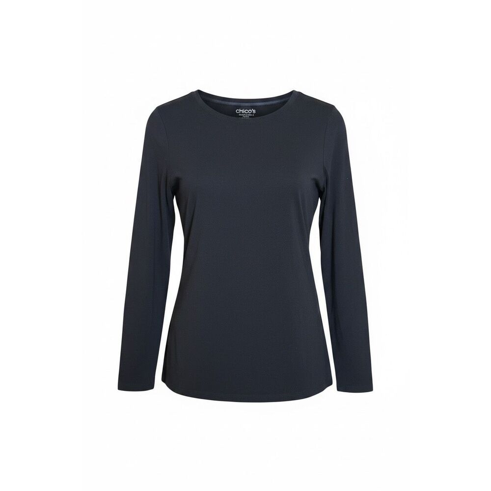 Chico's Crew Neck Stretch Long Sleeve Casual T-Shirt Black Size‎ Large